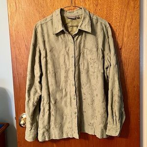 Vintage embroidered green leaf button down shirt